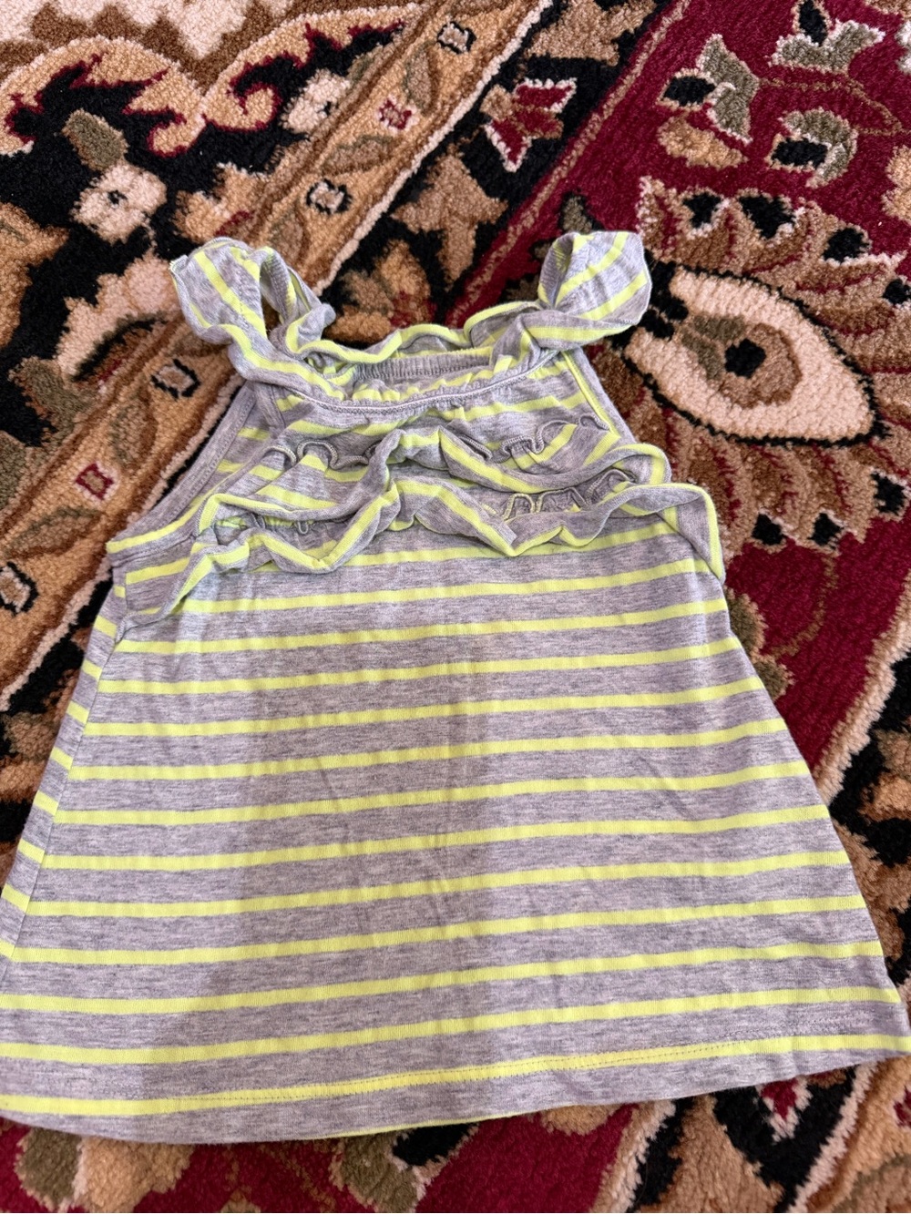 10/20 Girls Sleeveless Ruffle Tank Top - Gray & Yellow Stripes